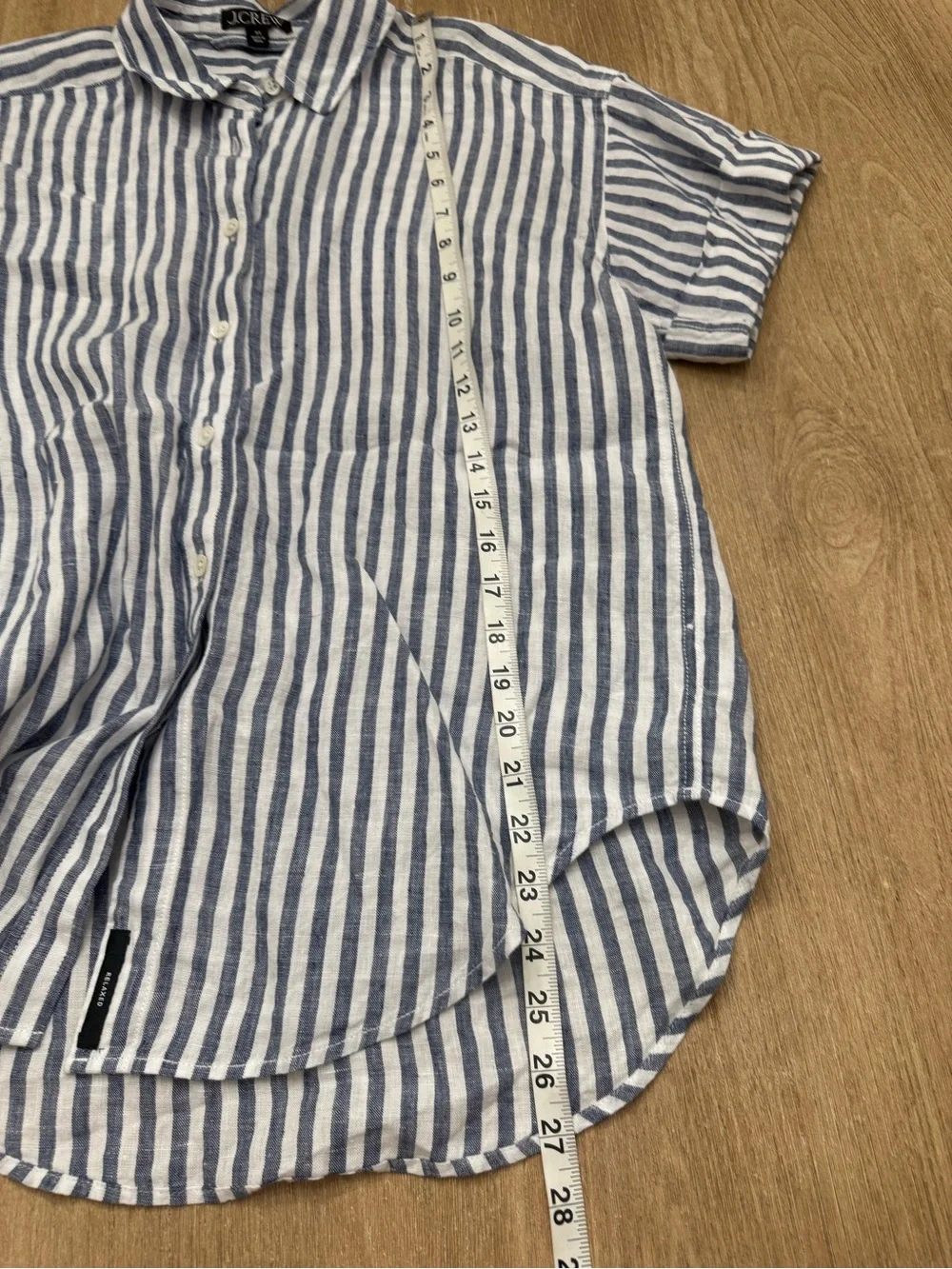 J.Crew Blue & White Striped Short Sleeve Linen Button-Down Shirt – Relaxed Fit